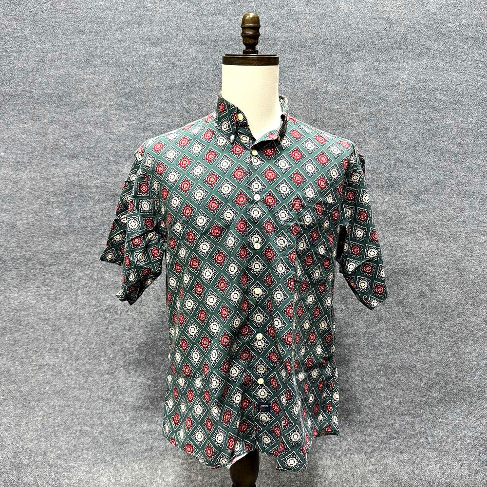 The Arrow Company Men’s M Green Red Geometric Print Button Up Shirt Cotton